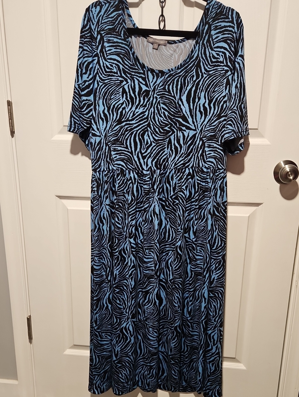 Kate & Mallory Blue and Black Zebra Print Midi Dress